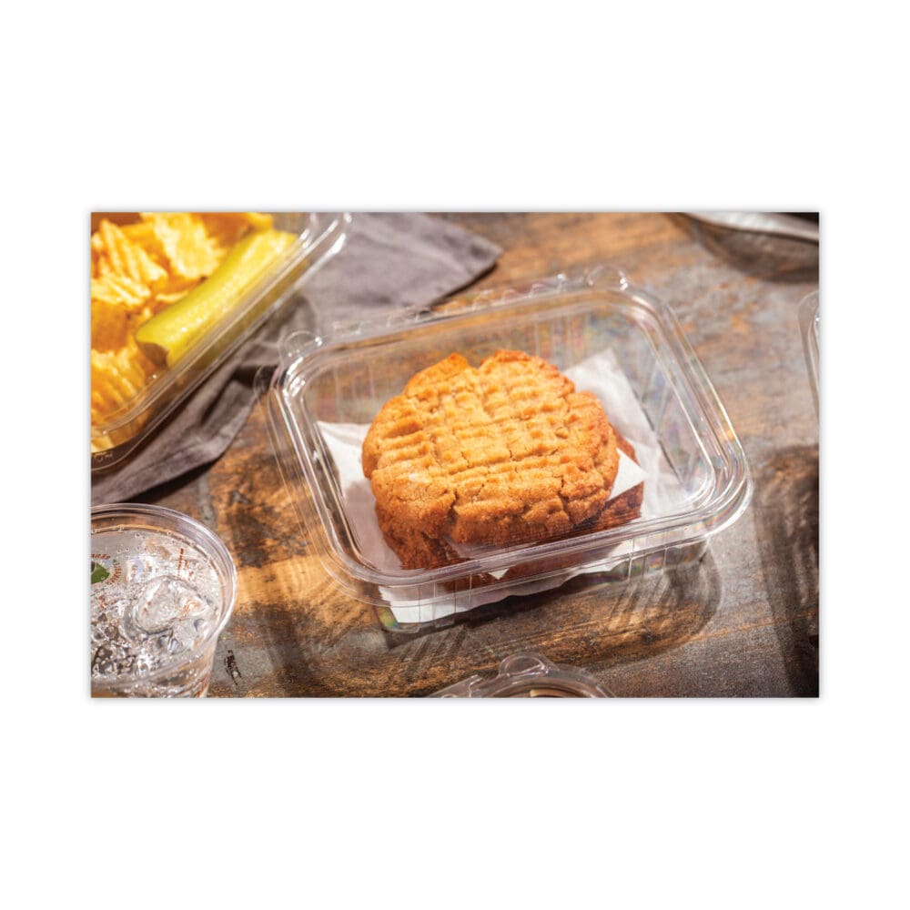 EarthChoice Tamper Evident Recycled Hinged Lid Deli Container, 16 oz, 5.38 x 4.5 x 2.63, Clear, Plastic, 304/Carton - Image 3