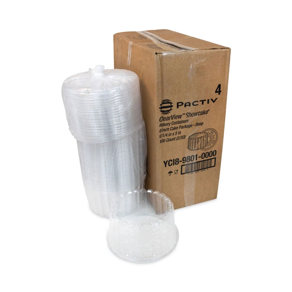 Plastic Cake Container, Deep 8" Cake Container, 9.25" Diameter x 5"h, Clear, 100/Carton - Image 3