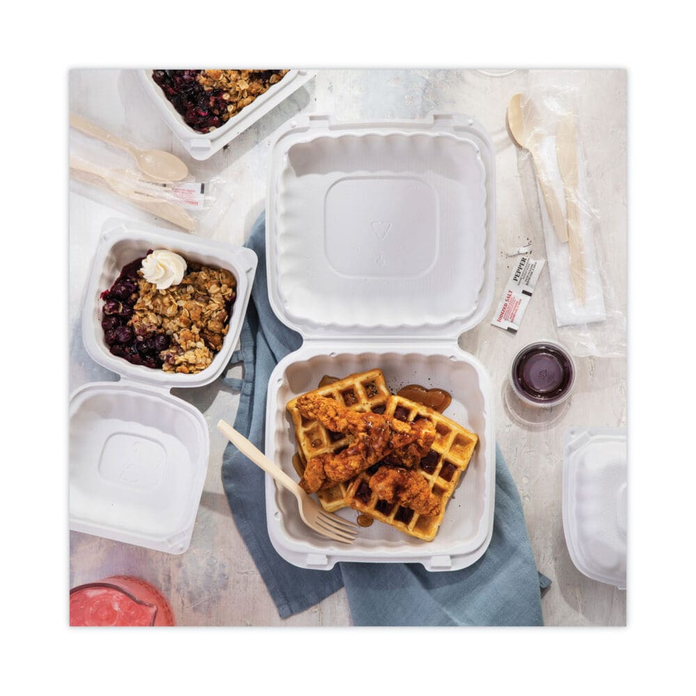 EarthChoice SmartLock Microwavable MFPP Hinged Lid Container, 8.31 x 8.35 x 3.1, White, Plastic, 200/Carton - Image 5