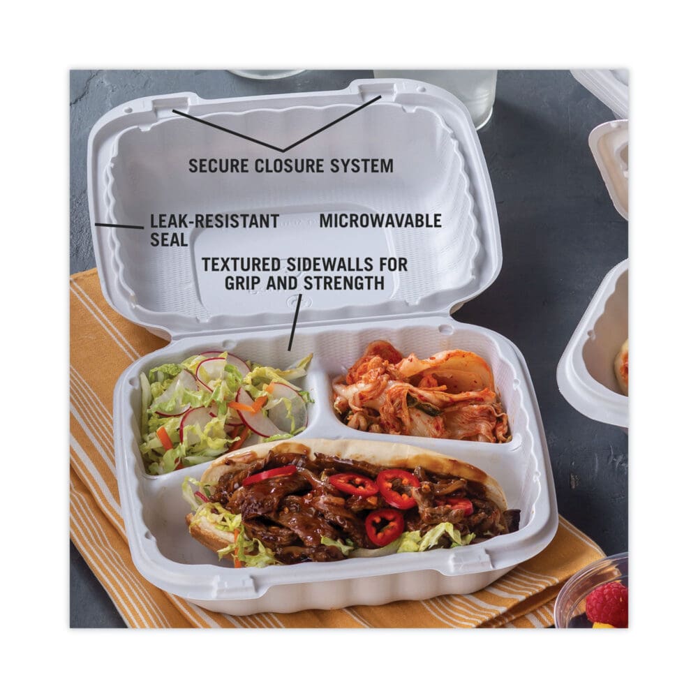 EarthChoice SmartLock Microwavable MFPP Hinged Lid Container, 3-Compartment, 8.31 x 8.35 x 3.1, White, Plastic, 200/Carton - Image 6