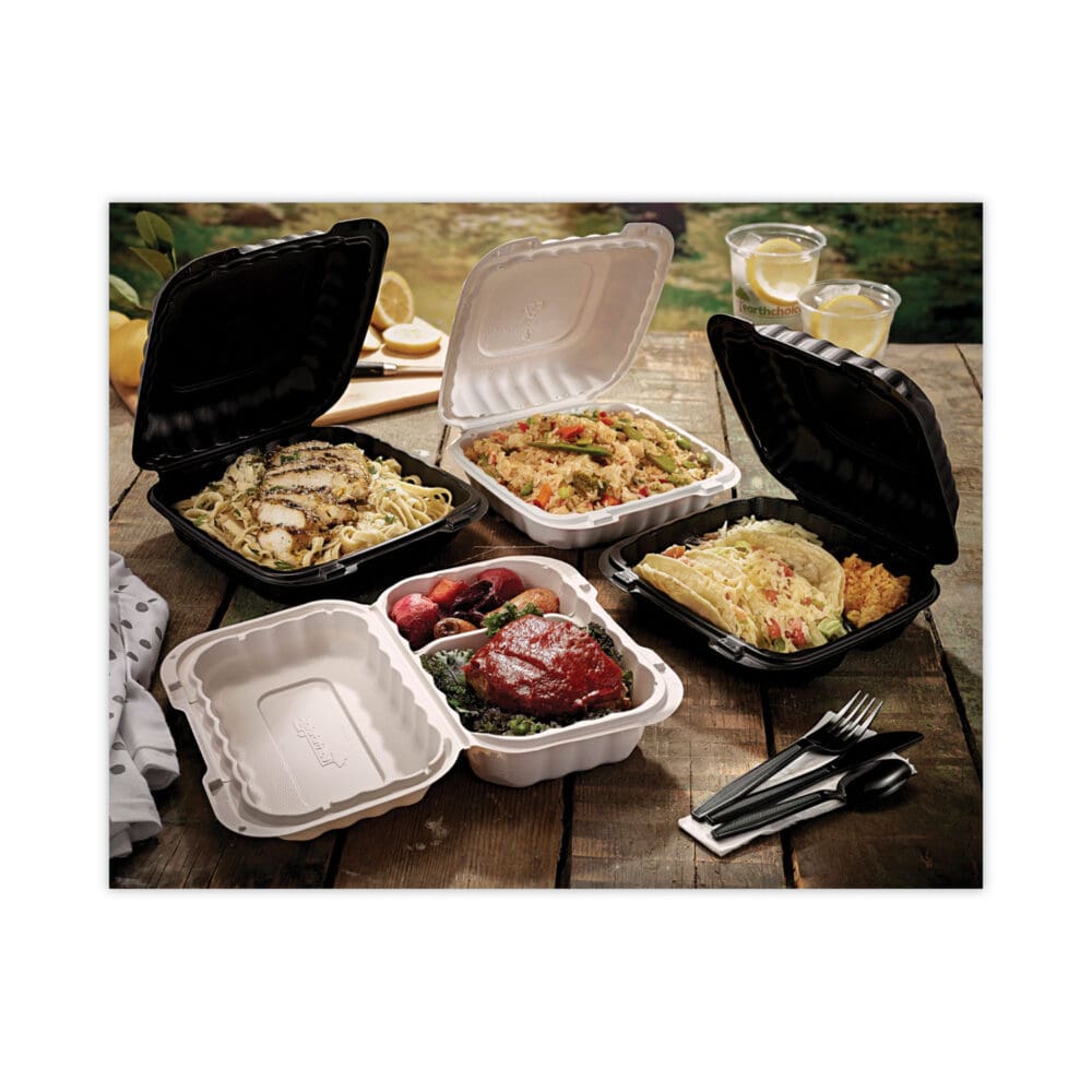 EarthChoice SmartLock Microwavable MFPP Hinged Lid Container, 3-Compartment, 8.31 x 8.35 x 3.1, White, Plastic, 200/Carton - Image 8