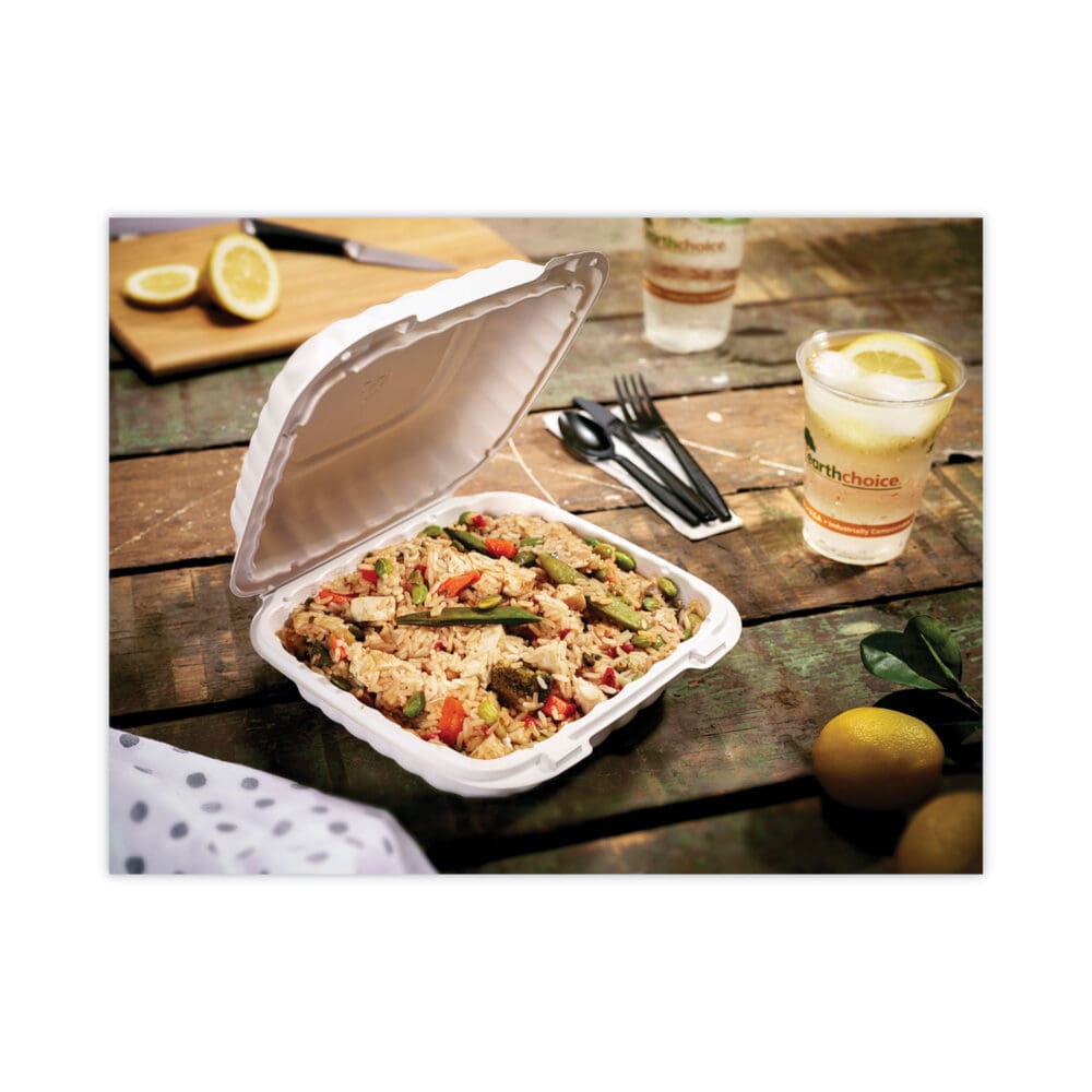 EarthChoice SmartLock Microwavable MFPP Hinged Lid Container, 3-Compartment, 8.31 x 8.35 x 3.1, White, Plastic, 200/Carton - Image 9