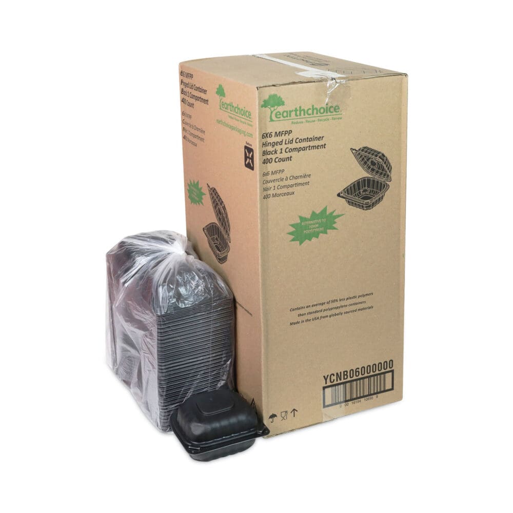 EarthChoice SmartLock Microwavable MFPP Hinged Lid Container, 5.75 x 5.95 x 3.1, Black, Plastic, 400/Carton - Image 3