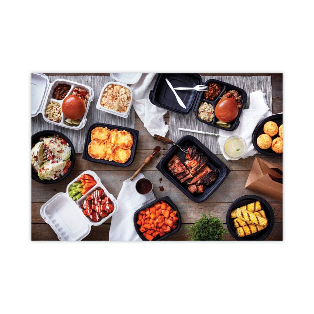 EarthChoice SmartLock Microwavable MFPP Hinged Lid Container, 3-Compartment, 8.3 x 8.3 x 3.4, Black, Plastic, 200/Carton - Image 4