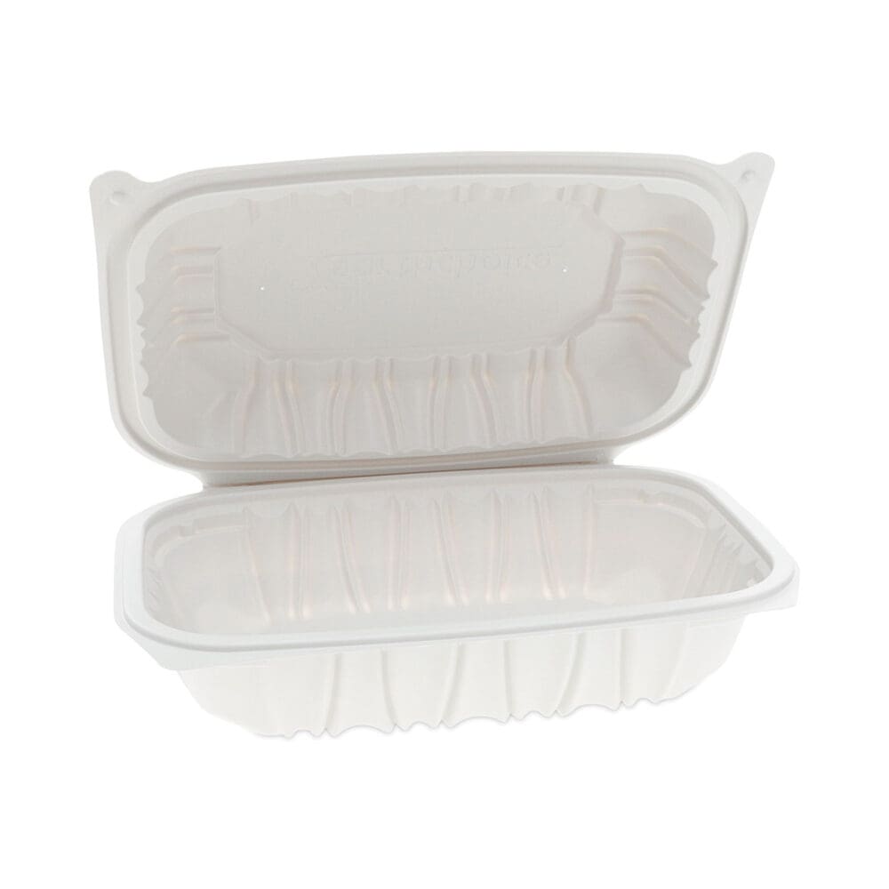 EarthChoice Vented Microwavable MFPP Hinged Lid Container, 9 x 6 x 2.75, White, Plastic, 170/Carton - Image 5
