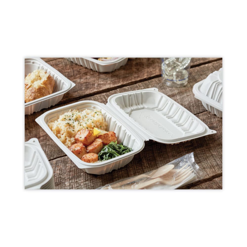 EarthChoice Vented Microwavable MFPP Hinged Lid Container, 9 x 6 x 2.75, White, Plastic, 170/Carton - Image 4