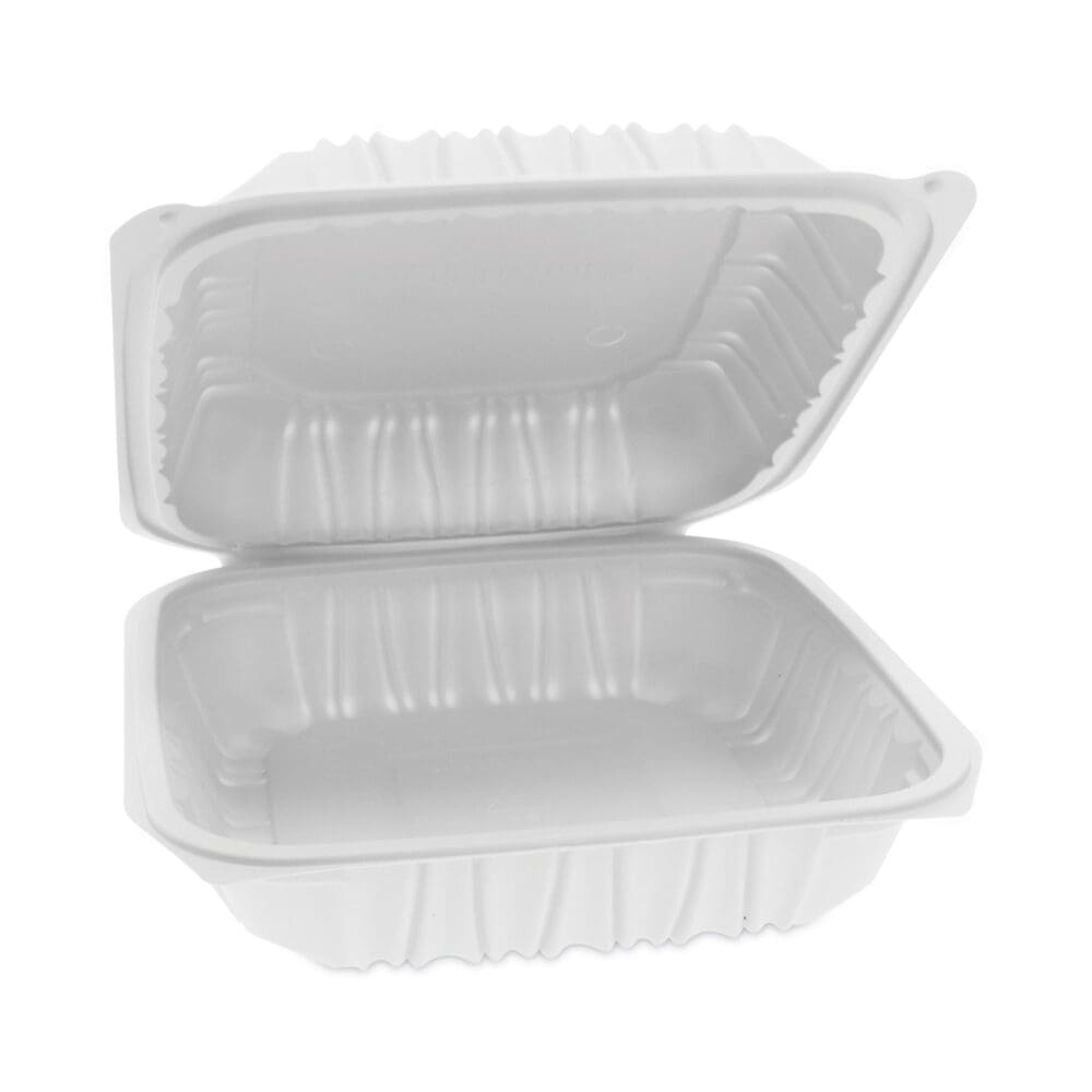 EarthChoice Vented Microwavable MFPP Hinged Lid Container, 8.5 x 8.5 x 3.1, White, Plastic, 146/Carton - Image 8