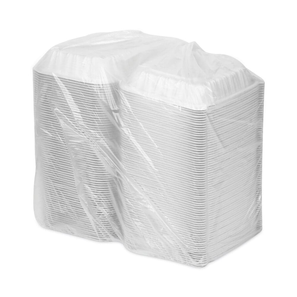EarthChoice Vented Microwavable MFPP Hinged Lid Container, 8.5 x 8.5 x 3.1, White, Plastic, 146/Carton - Image 3