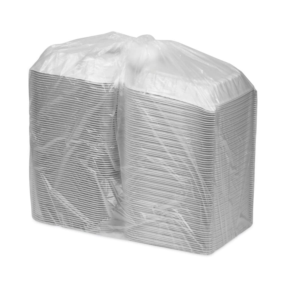 EarthChoice Vented Microwavable MFPP Hinged Lid Container, 3-Compartment, 8.5 x 8.5 x 3.1, White, Plastic, 146/Carton - Image 3