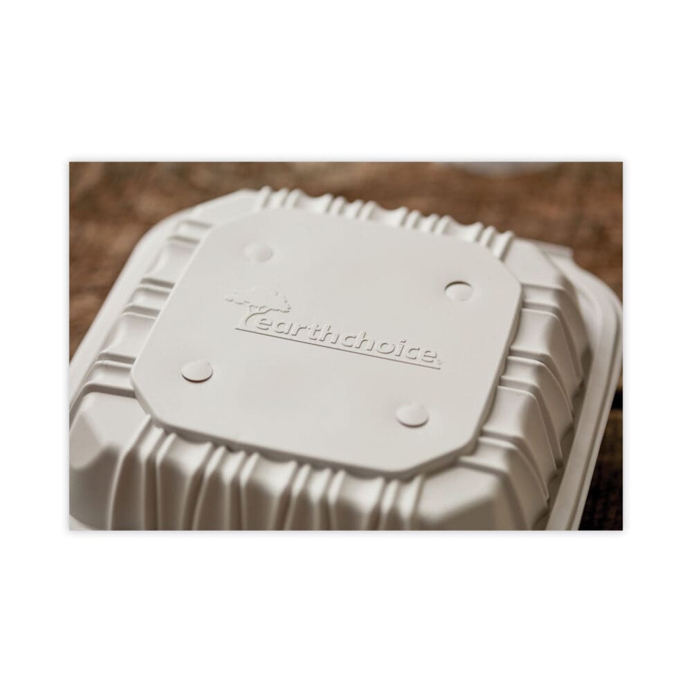 EarthChoice Vented Microwavable MFPP Hinged Lid Container, 3-Compartment, 8.5 x 8.5 x 3.1, White, Plastic, 146/Carton - Image 7