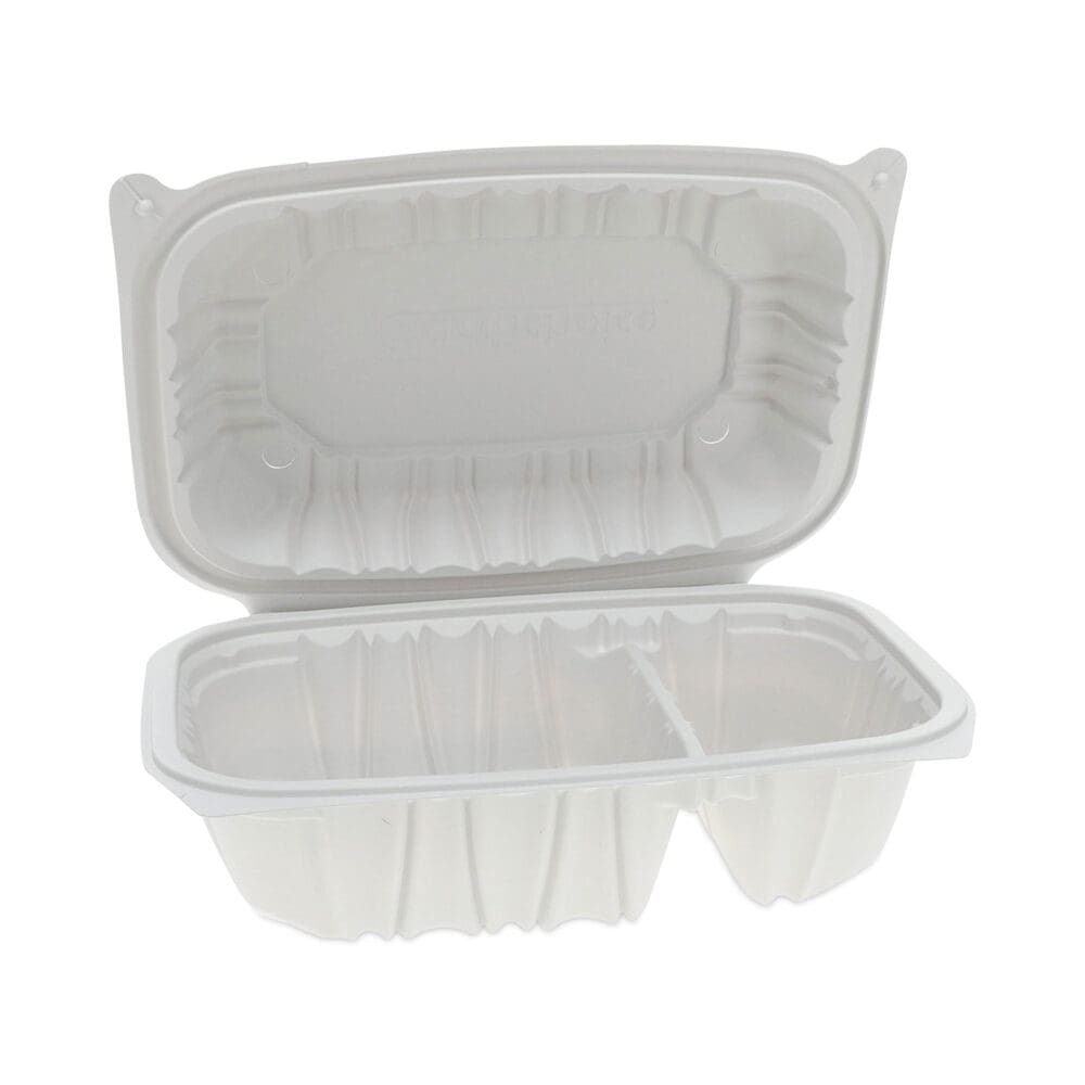 EarthChoice Vented Microwavable MFPP Hinged Lid Container, 2-Compartment, 9 x 6 x 3.1, White, Plastic, 170/Carton - Image 8