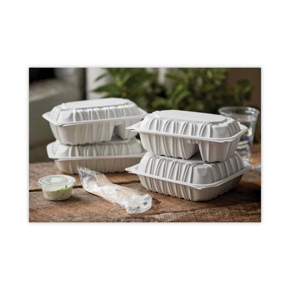 EarthChoice Vented Microwavable MFPP Hinged Lid Container, 2-Compartment, 9 x 6 x 3.1, White, Plastic, 170/Carton - Image 6