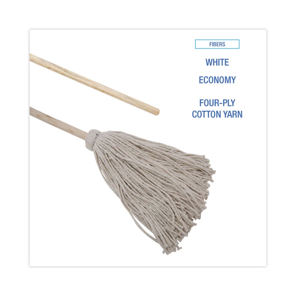 Handle/Deck Mops, #24 White Cotton Head, 54" Natural Wood Handle, 6/Pack - Image 3