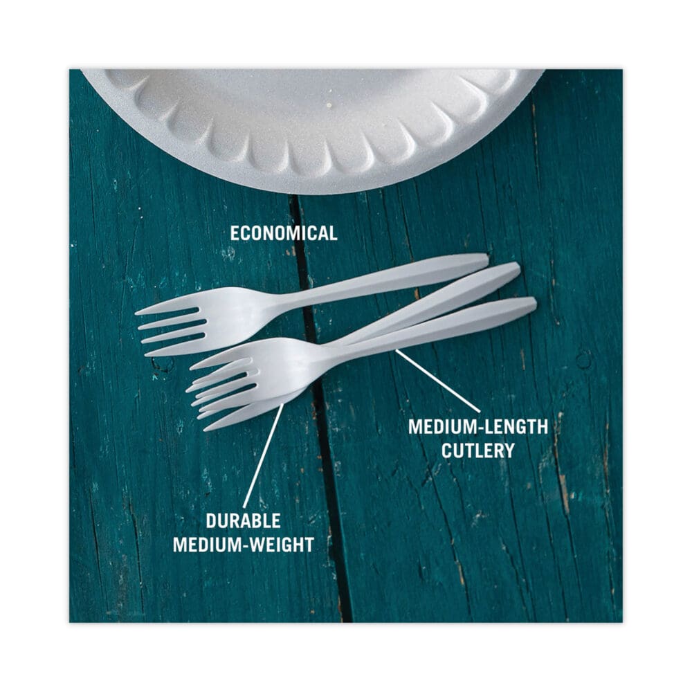 Fieldware Cutlery, Fork, Mediumweight, White, 1,000/Carton - Image 8
