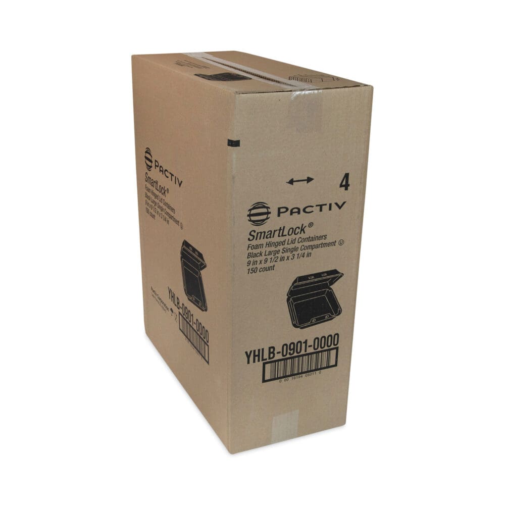 SmartLock Foam Hinged Lid Container, Large, 9 x 9.13 x 3.25, Black, 150/Carton - Image 2