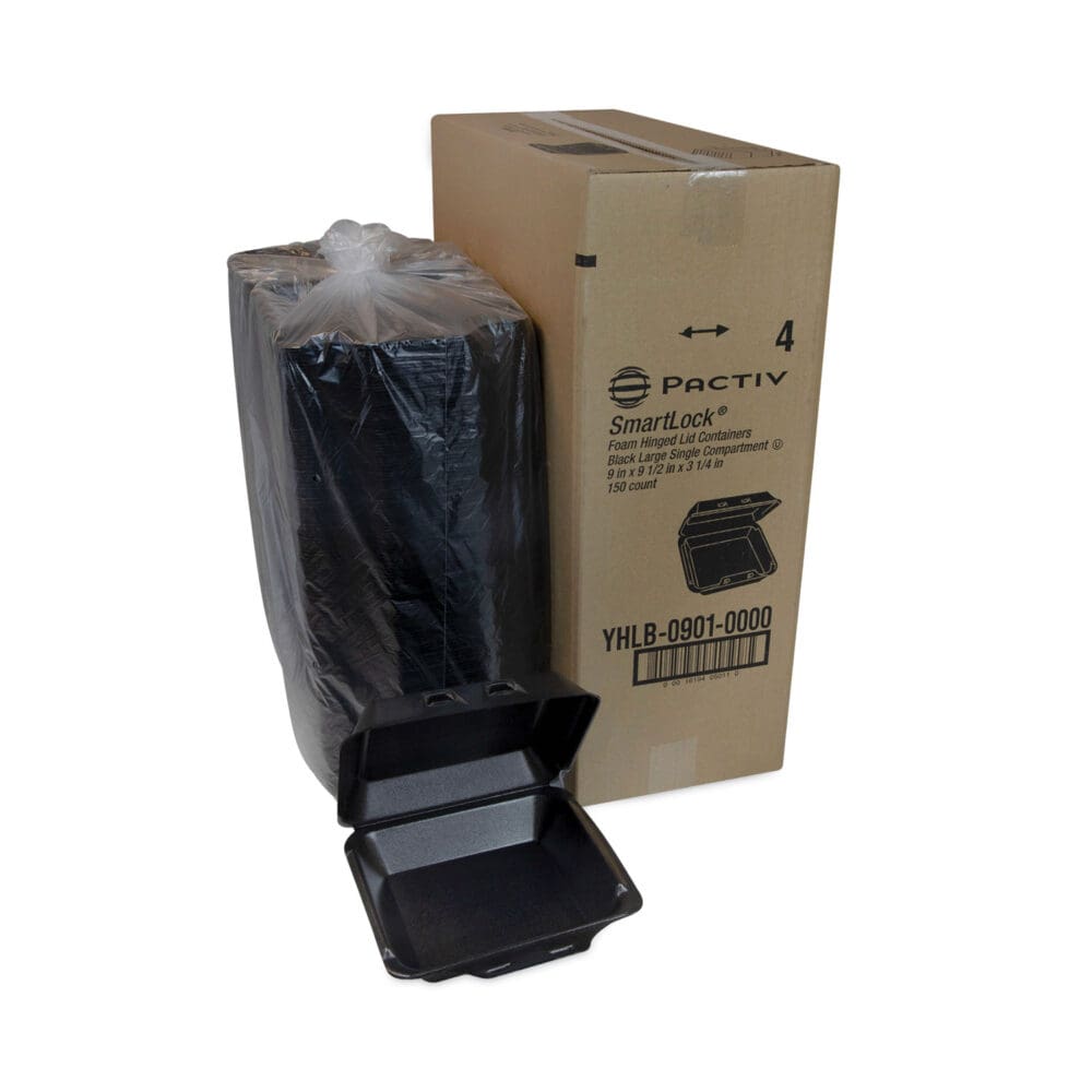 SmartLock Foam Hinged Lid Container, Large, 9 x 9.13 x 3.25, Black, 150/Carton - Image 4