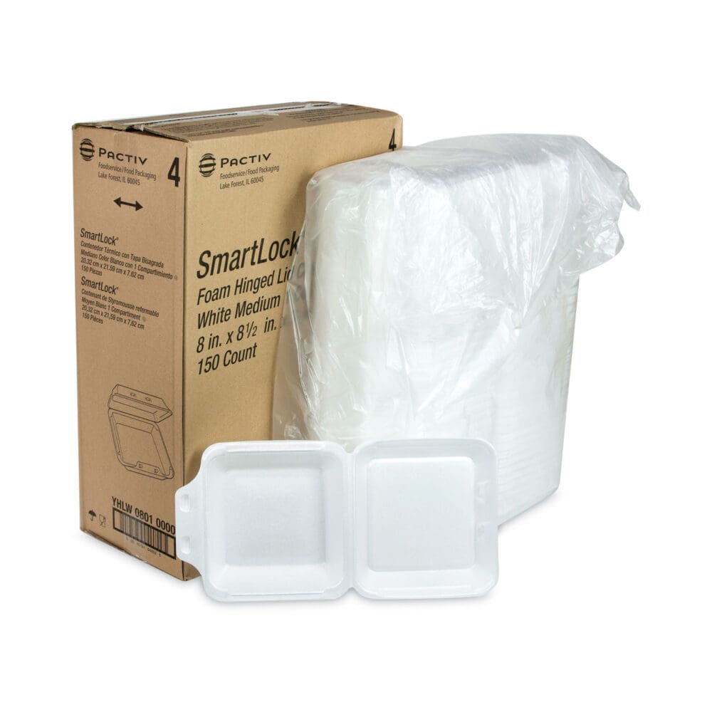 SmartLock Foam Hinged Lid Container, Medium, 8 x 8 x 3, White, 150/Carton - Image 3