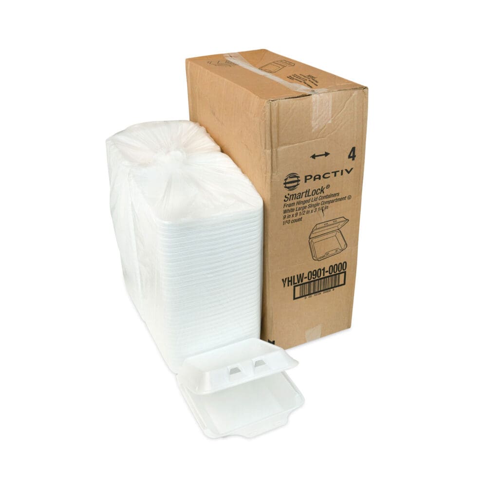 SmartLock Foam Hinged Lid Container, Large, 9 x 9.13 x 3.25, White, 150/Carton - Image 3