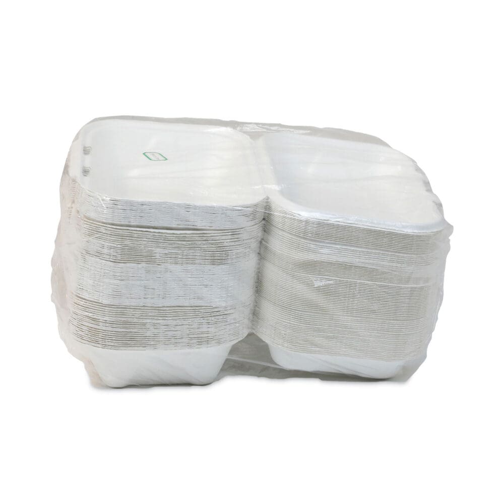 EarthChoice Bagasse Hinged Lid Container, Dual Tab Lock, 9.1 x 6.1 x 3.3, Natural, Sugarcane, 150/Carton - Image 8