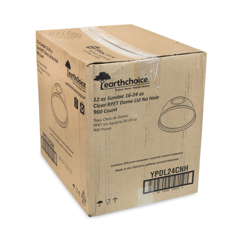 EarthChoice Strawless RPET Lid, Dome Lid, Clear, Fits 12 oz to 24 oz "B" Cups, Clear, 1,020/Carton - Image 5