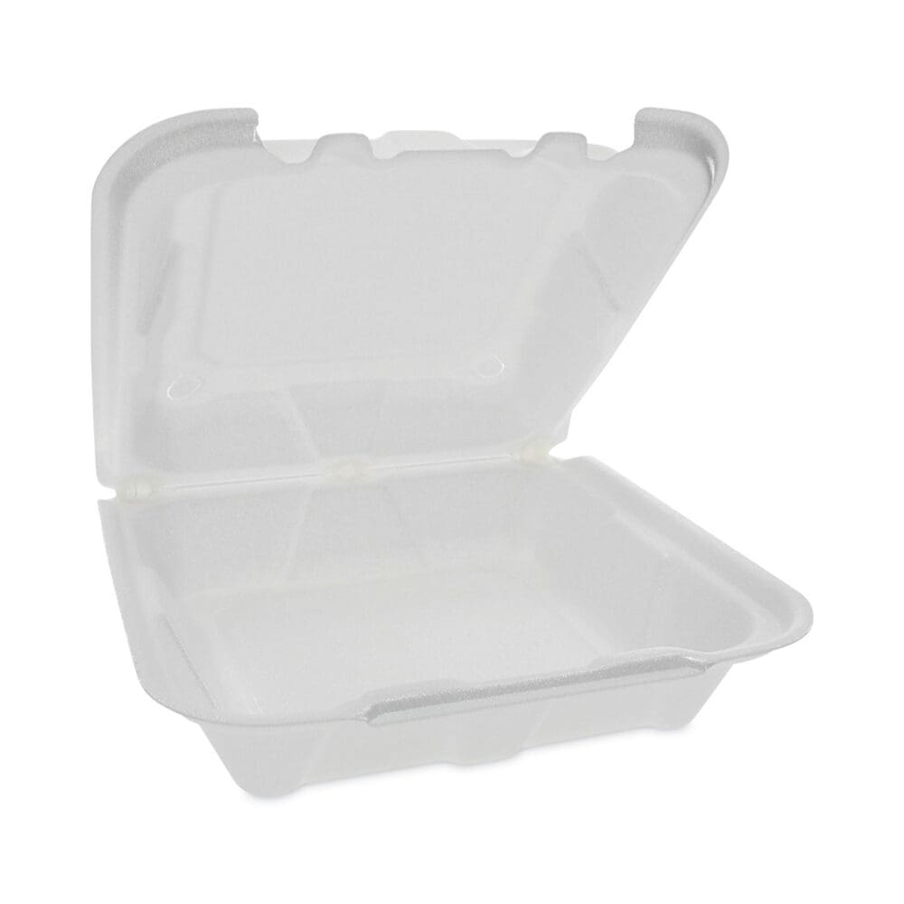 Vented Foam Hinged Lid Container, Dual Tab Lock, 8.42 x 8.15 x 3, White, 150/Carton - Image 9