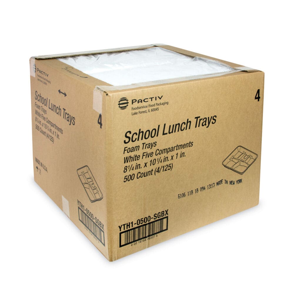 Foam School Trays, 5-Compartment, 8.25 x 10.5 x 1,  White, 500/Carton - Image 4