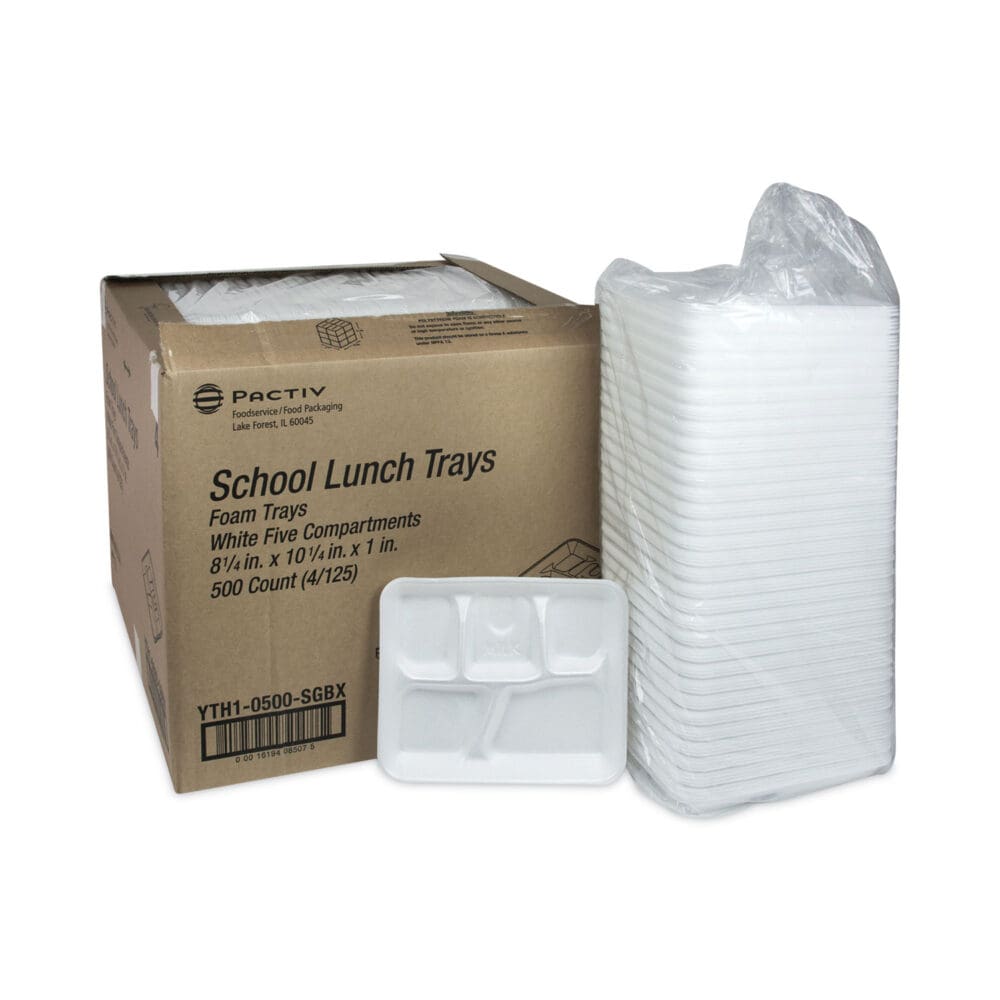 Foam School Trays, 5-Compartment, 8.25 x 10.5 x 1,  White, 500/Carton - Image 3