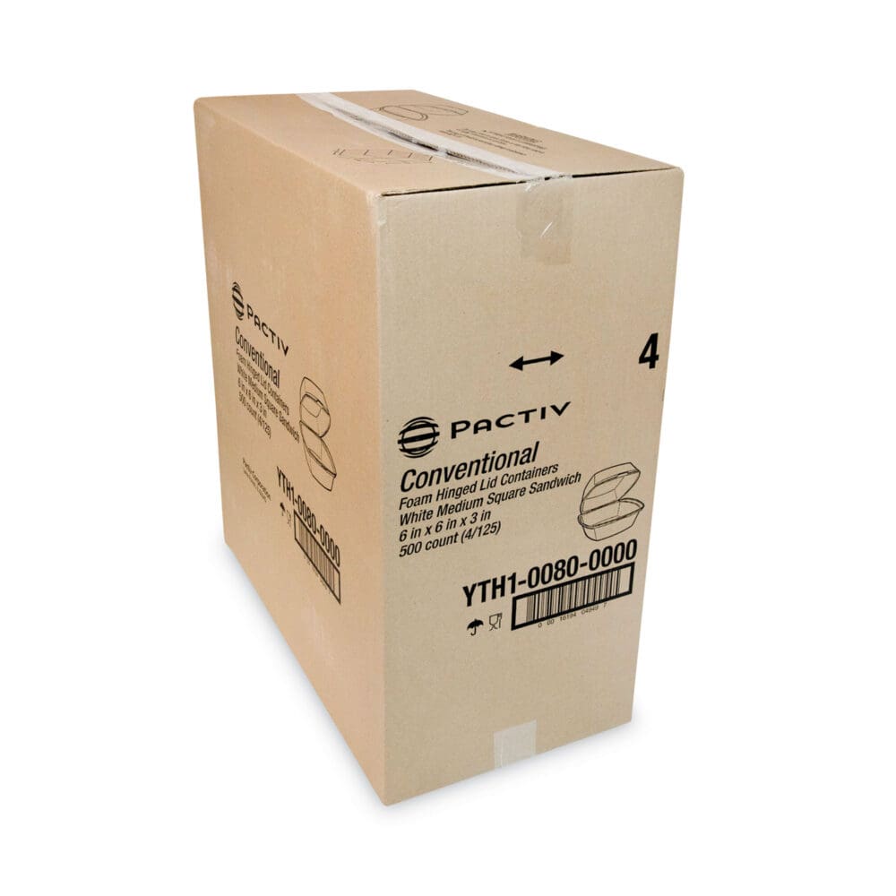 Foam Hinged Lid Container, Single Tab Lock, 6.38 x 6.38 x 3, White, 500/Carton - Image 2