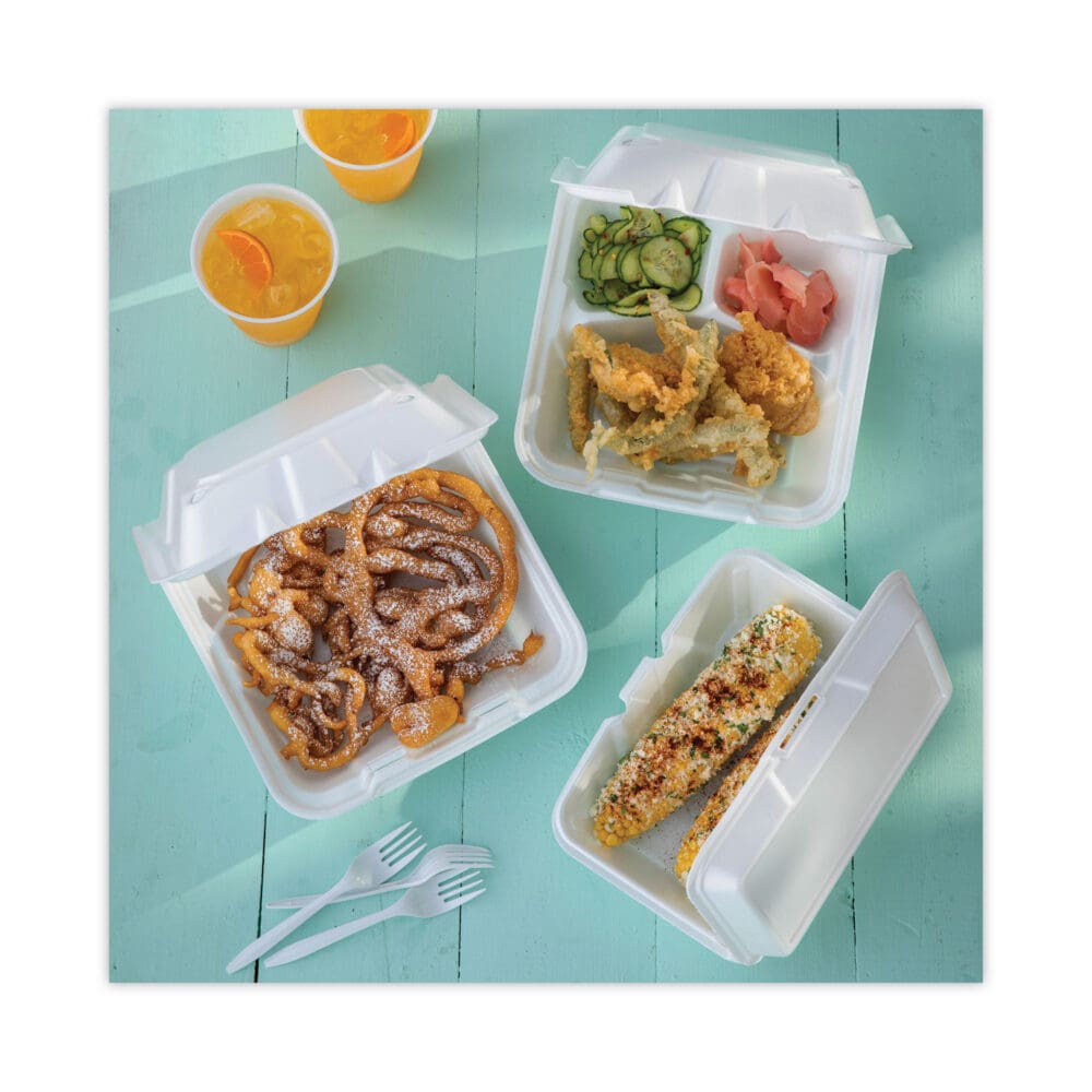 Foam Hinged Lid Container, Single Tab Lock #205 Utility, 9.19 x 6.5 x 2.75, White, 150/Carton - Image 4