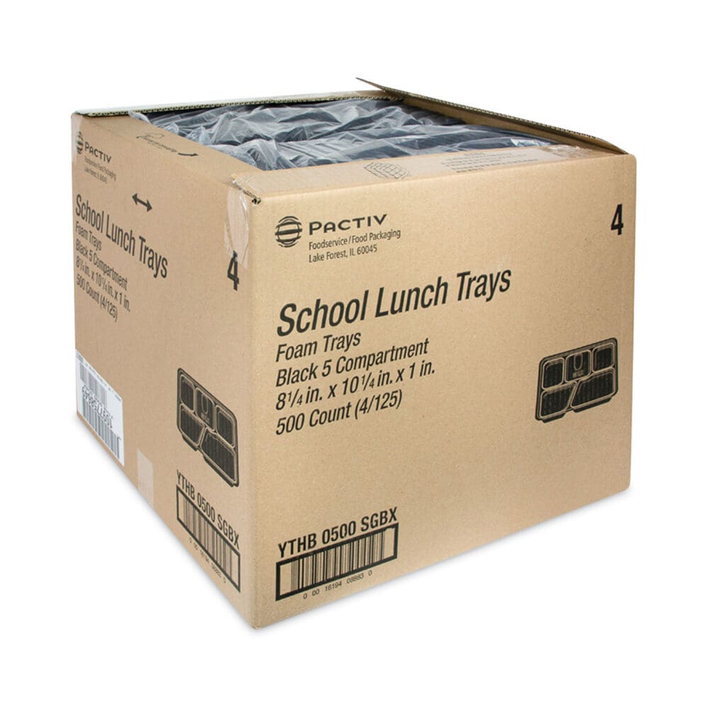 Foam School Trays, 5-Compartment, 8.25 x 10.25 x 1, Black, 500/Carton - Image 4