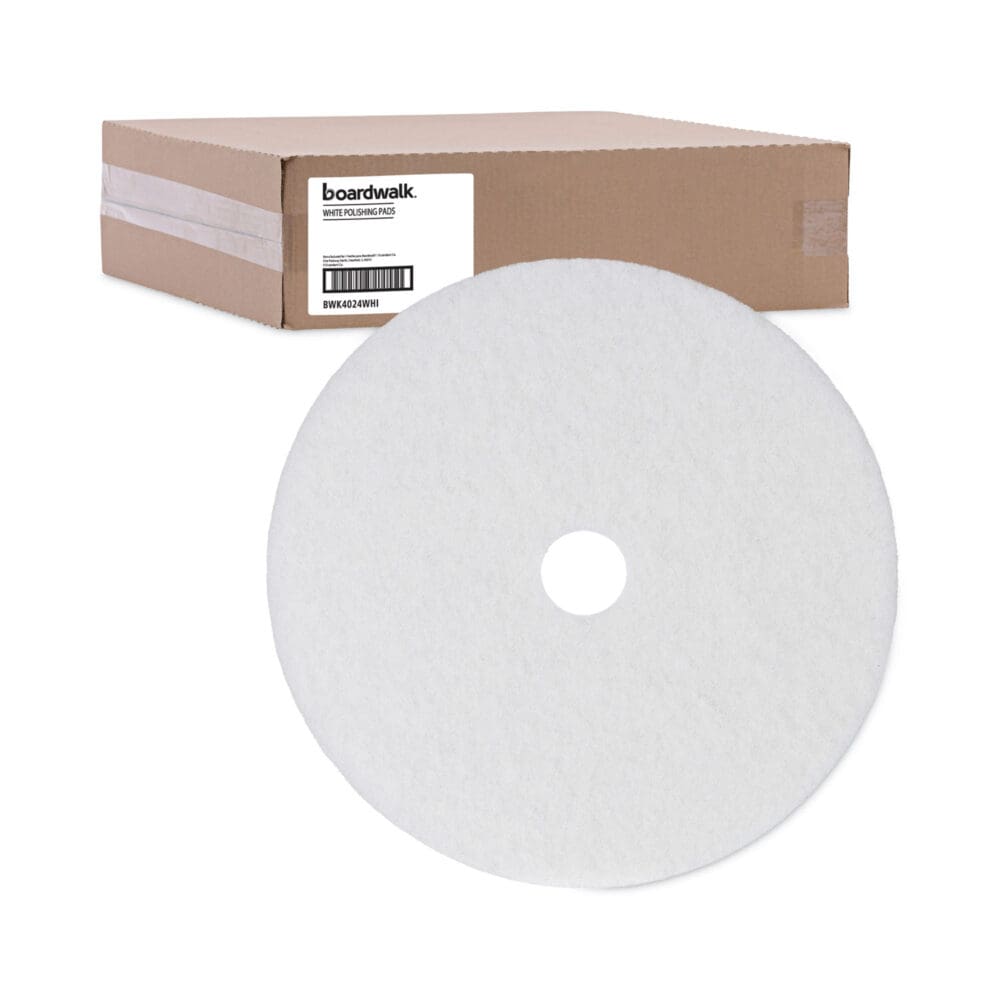 Polishing Floor Pads, 24" Diameter, White, 5/Carton - Image 4