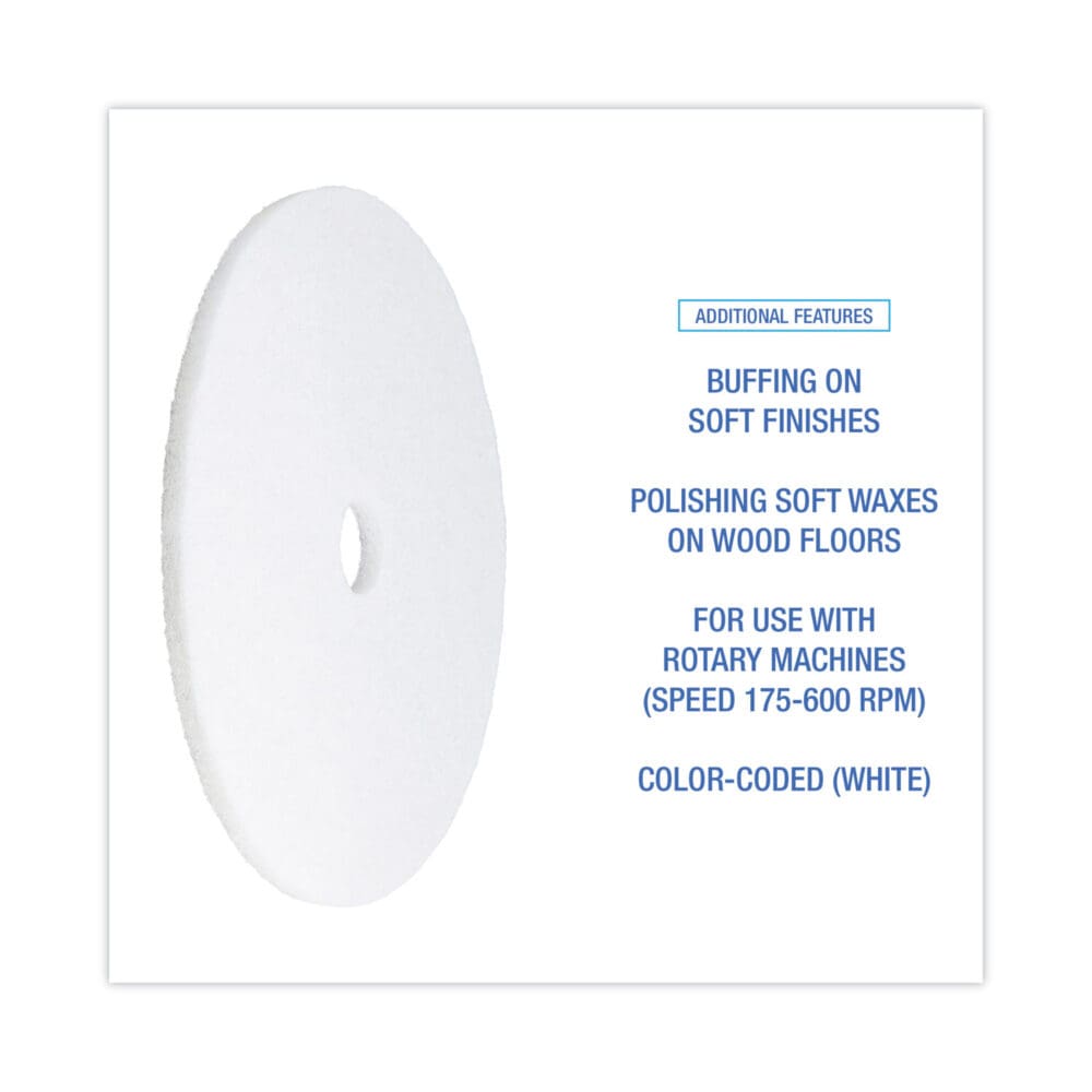 Polishing Floor Pads, 21" Diameter, White, 5/Carton - Image 3