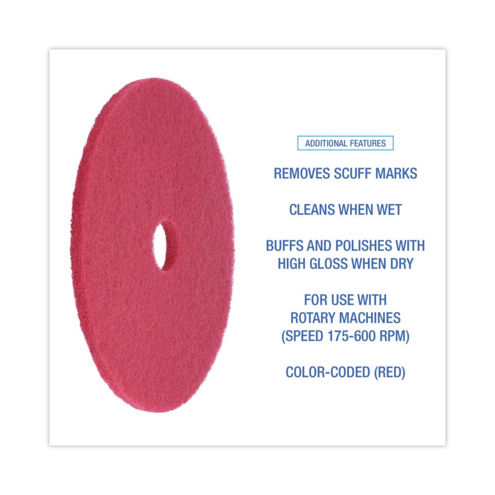 Buffing Floor Pads, 21" Diameter, Red, 5/Carton - Image 3