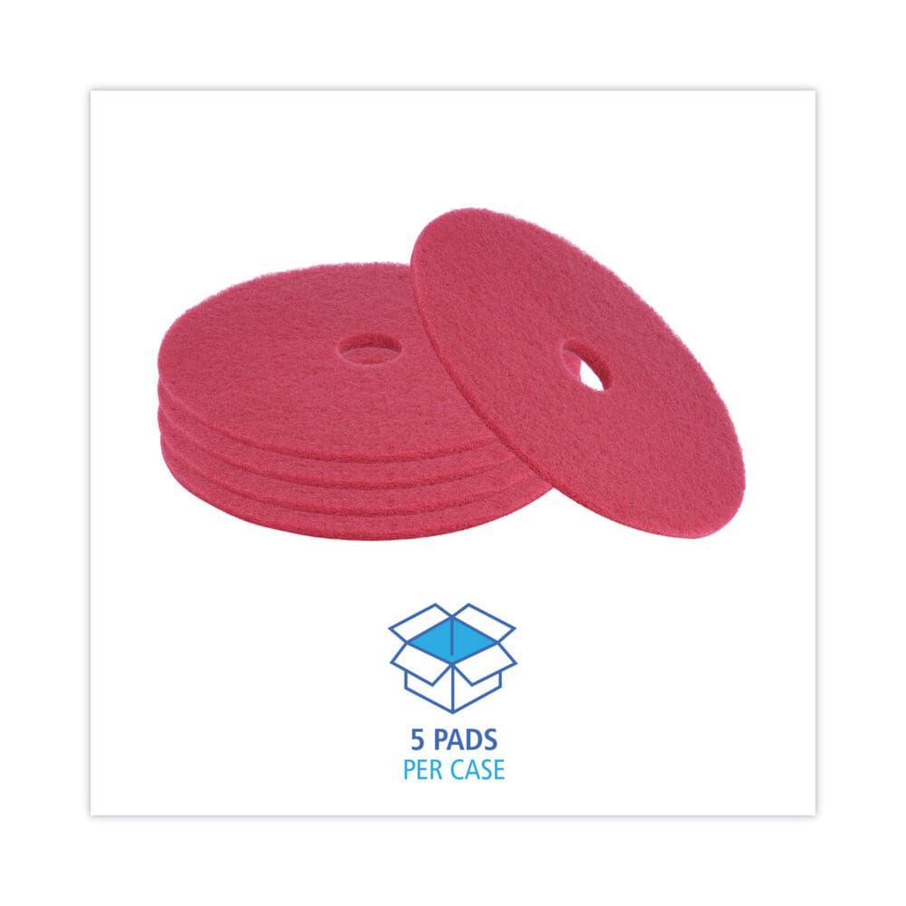 Buffing Floor Pads, 21" Diameter, Red, 5/Carton - Image 2