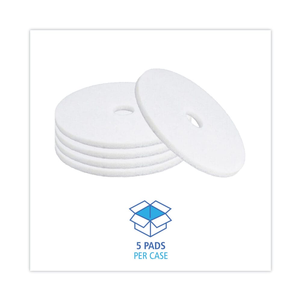 Polishing Floor Pads, 20" Diameter, White, 5/Carton - Image 2
