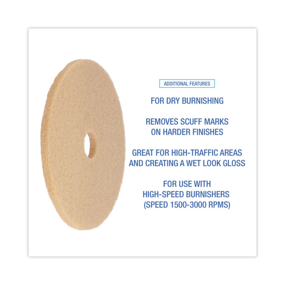 Burnishing Floor Pads, 20" Diameter, Tan, 5/Carton - Image 3