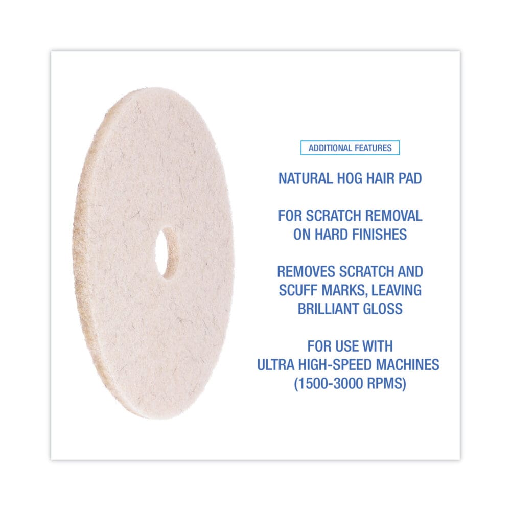 Natural Hog Hair Burnishing Floor Pads, 20" Diameter, Tan, 5/Carton - Image 3