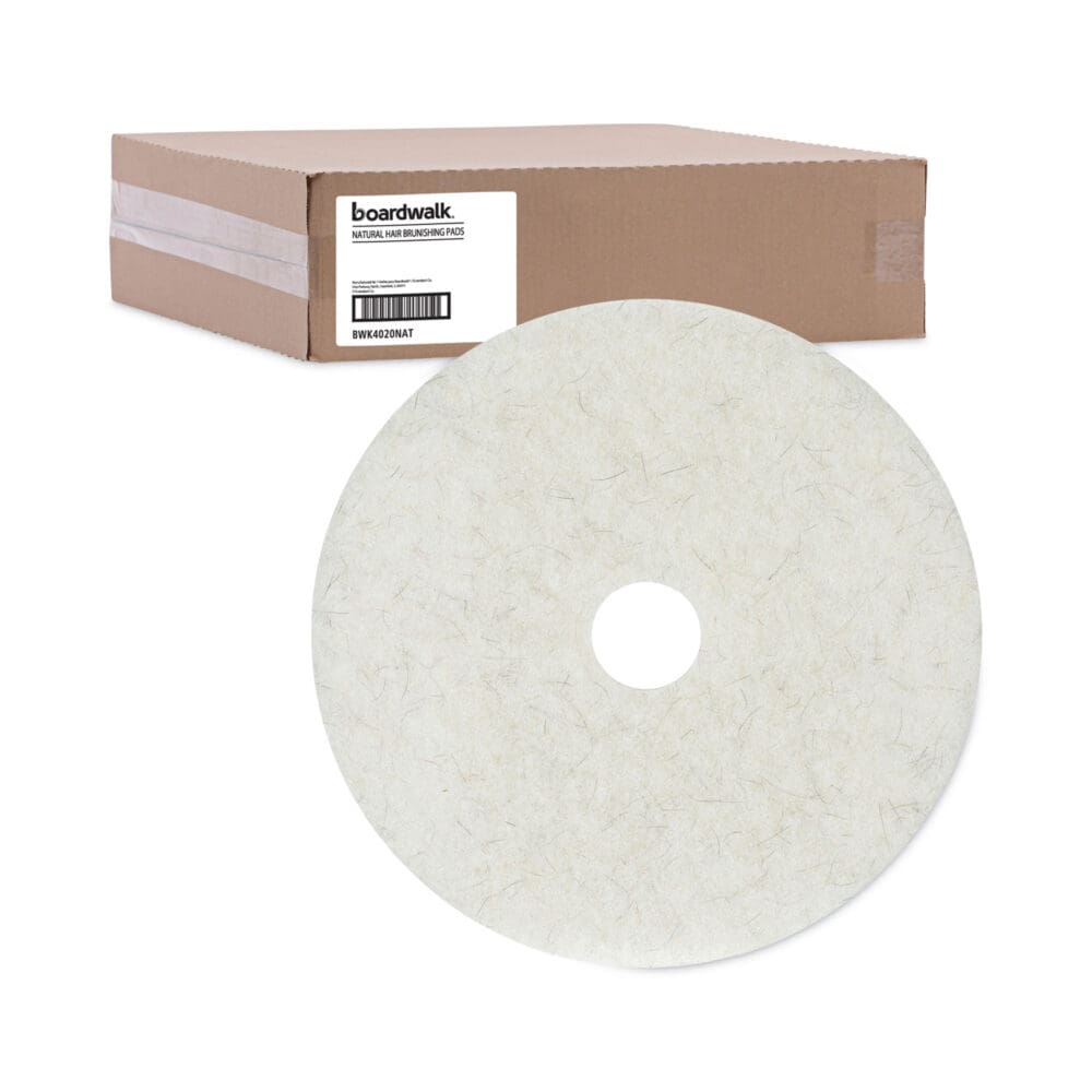Natural Burnishing Floor Pads, 20" Diameter, White, 5/Carton - Image 4