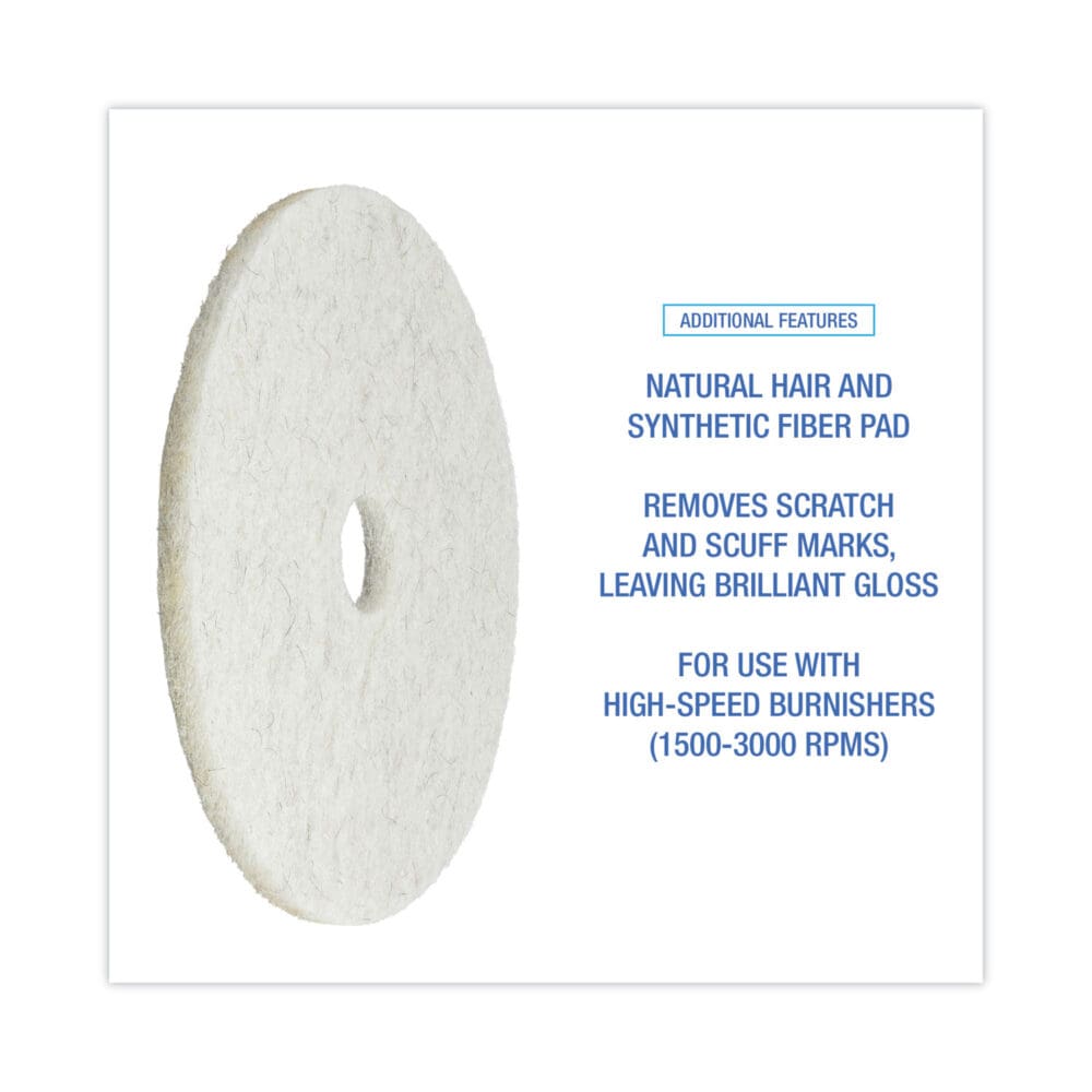 Natural Burnishing Floor Pads, 20" Diameter, White, 5/Carton - Image 3