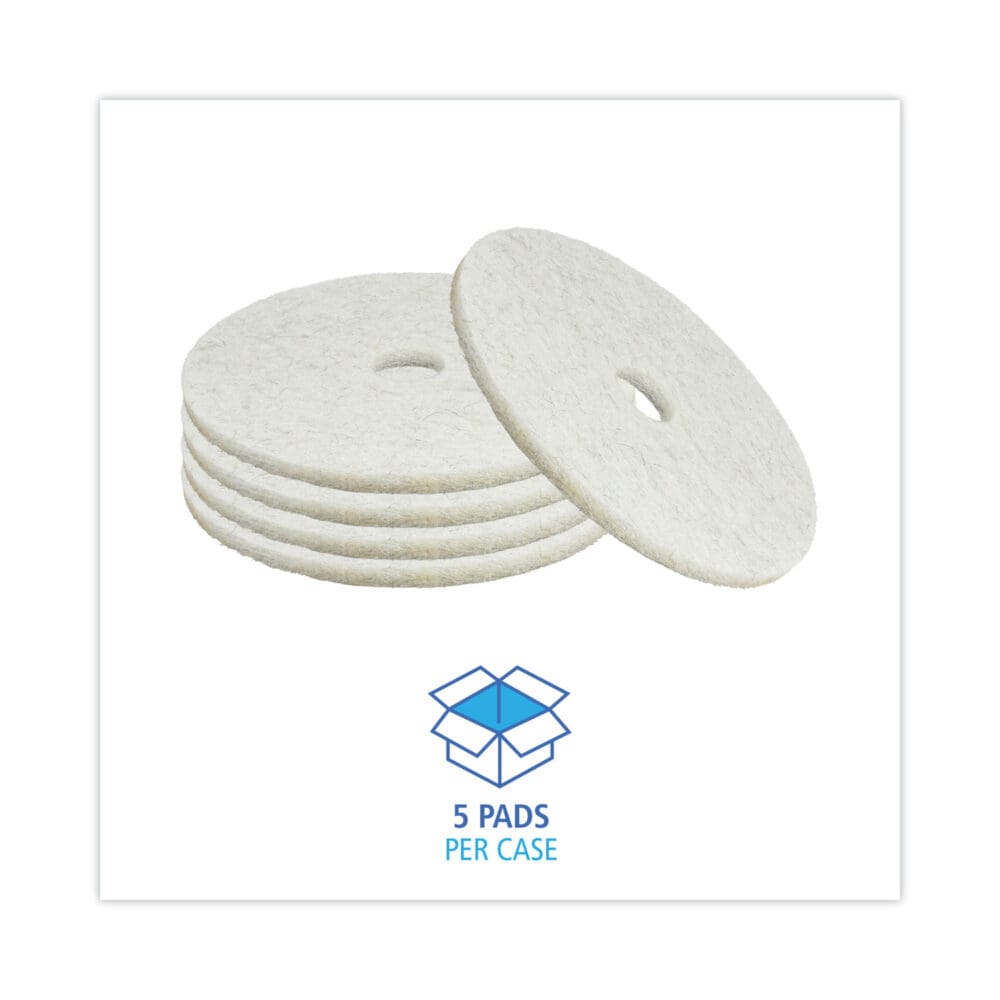Natural Burnishing Floor Pads, 20" Diameter, White, 5/Carton - Image 2