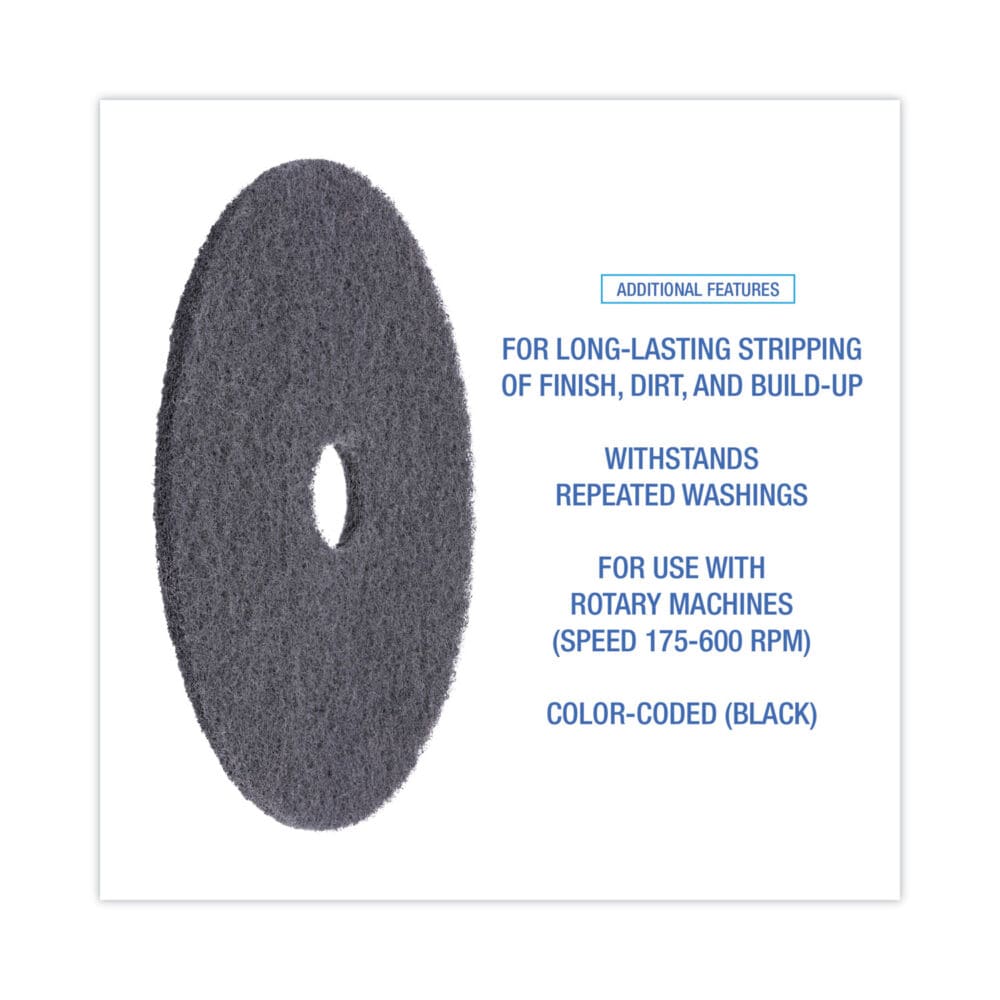 High Performance Stripping Floor Pads, 20" Diameter, Black, 5/Carton - Image 3