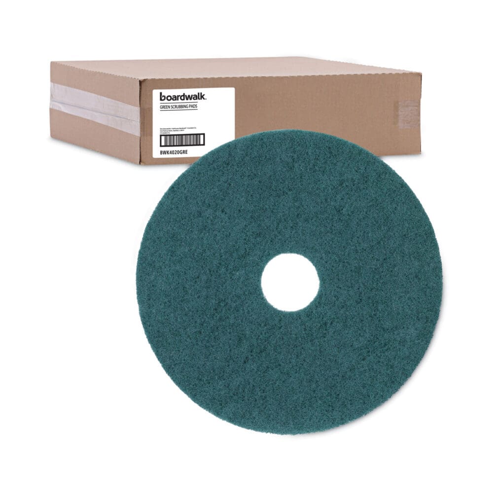 Heavy-Duty Scrubbing Floor Pads, 20" Diameter, Green, 5/Carton - Image 4