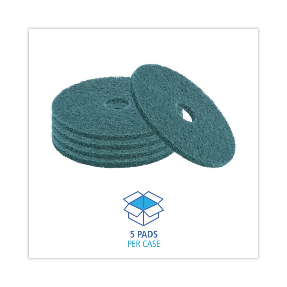 Heavy-Duty Scrubbing Floor Pads, 20" Diameter, Green, 5/Carton - Image 2