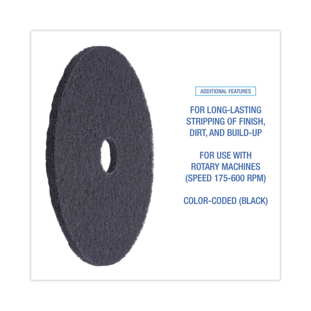 Stripping Floor Pads, 20" Diameter, Black, 5/Carton - Image 3