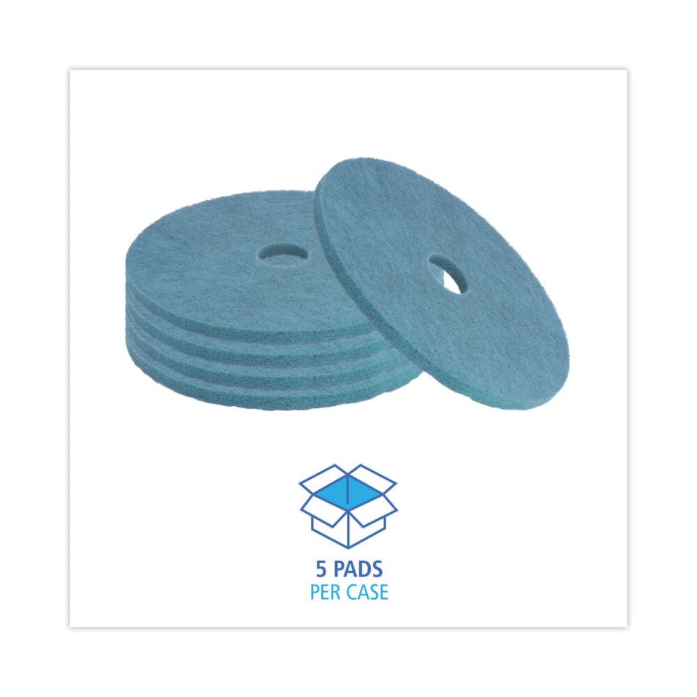 Burnishing Floor Pads, 20" Diameter, Aqua, 5/Carton - Image 2