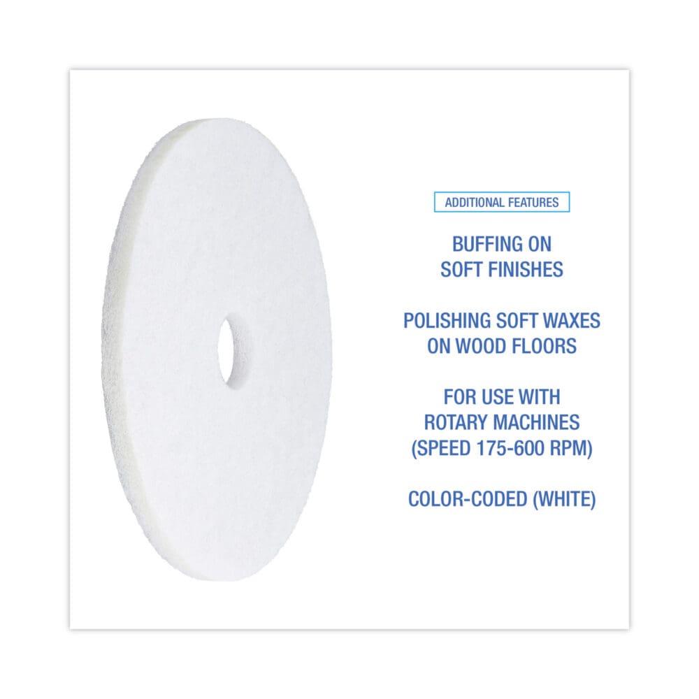 Polishing Floor Pads, 19" Diameter, White, 5/Carton - Image 3