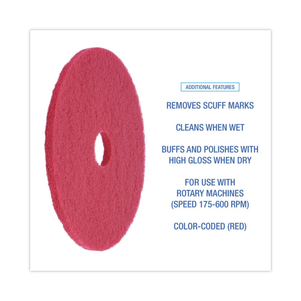 Buffing Floor Pads, 19" Diameter, Red, 5/Carton - Image 3