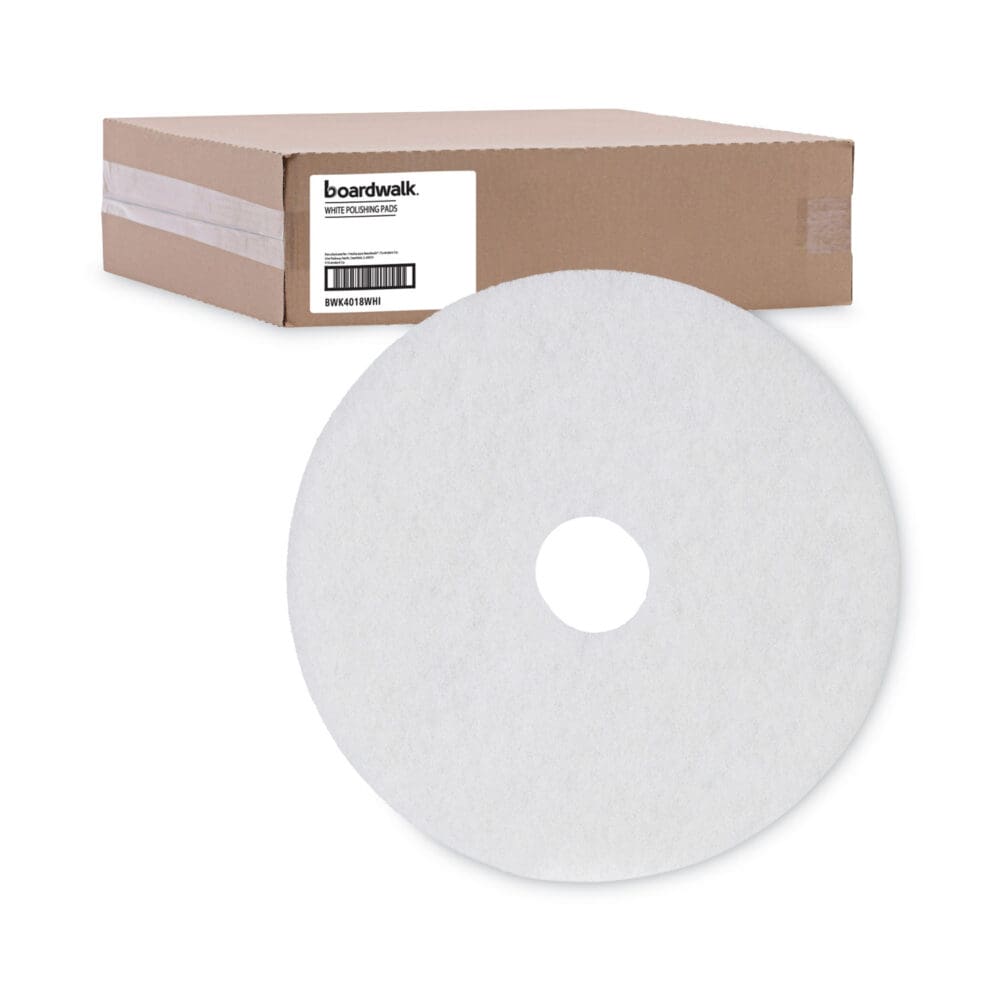 Polishing Floor Pads, 18" Diameter, White, 5/Carton - Image 4
