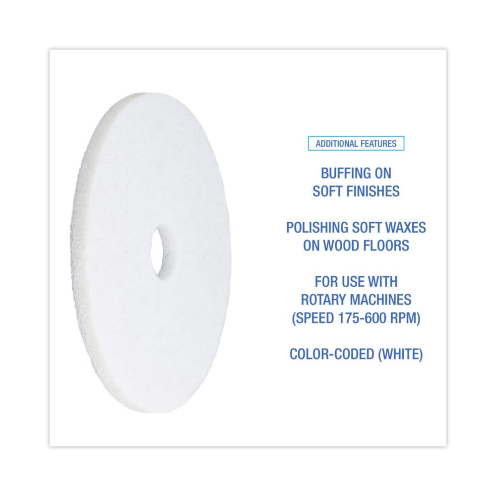 Polishing Floor Pads, 18" Diameter, White, 5/Carton - Image 3