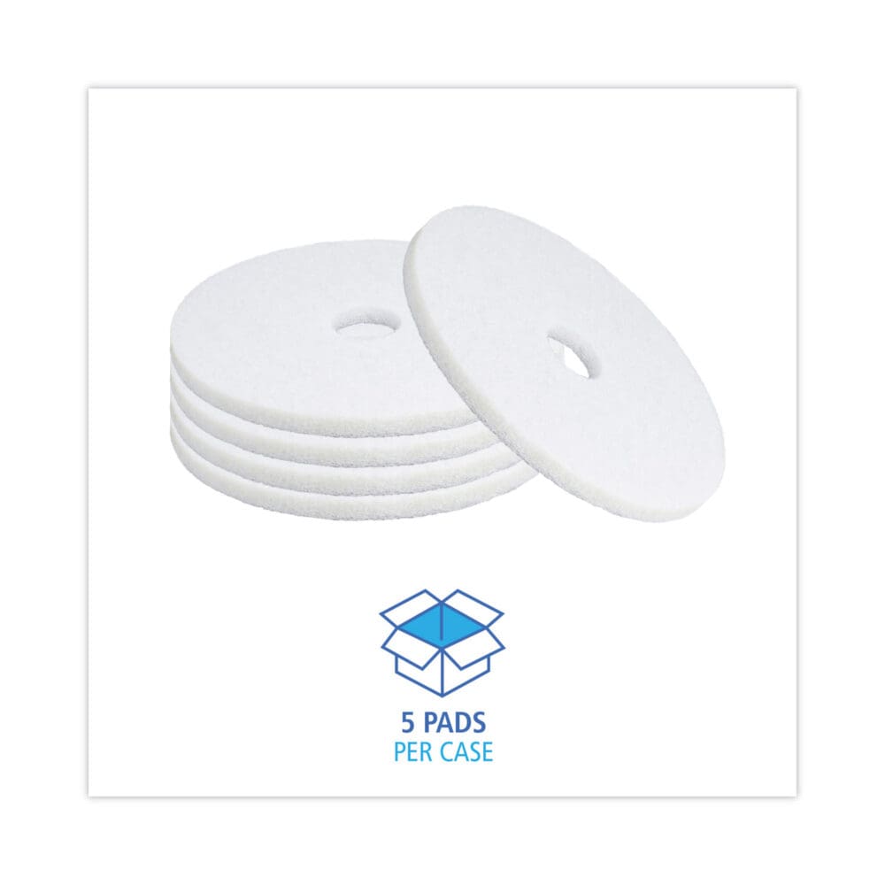 Polishing Floor Pads, 18" Diameter, White, 5/Carton - Image 2